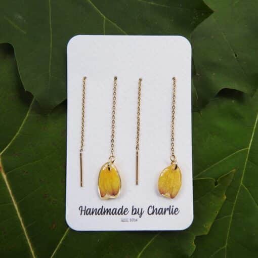 Dahlia bloem oorbellen - threader | Geel B