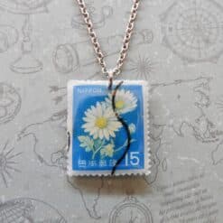 Japan postzegelketting, sleutelhanger bloemen, 5 keuzes